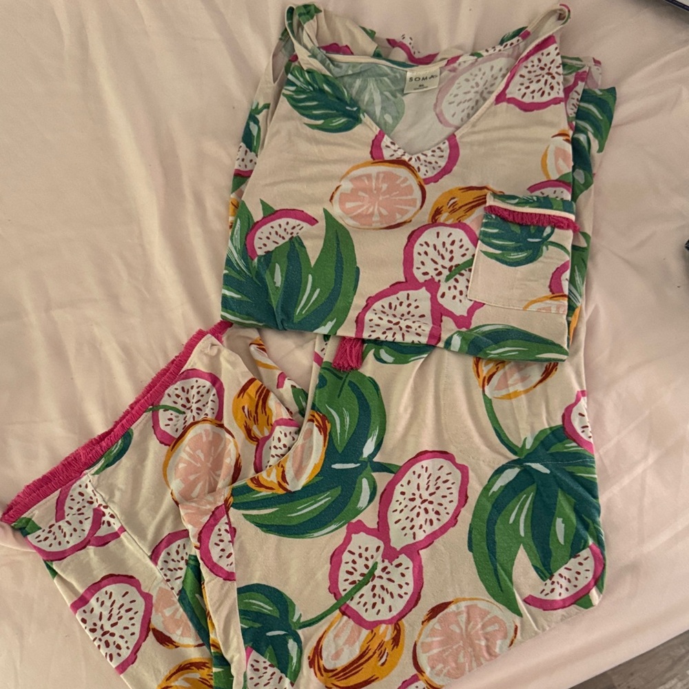 Soma Pajama Set with Tropical Fruit Design